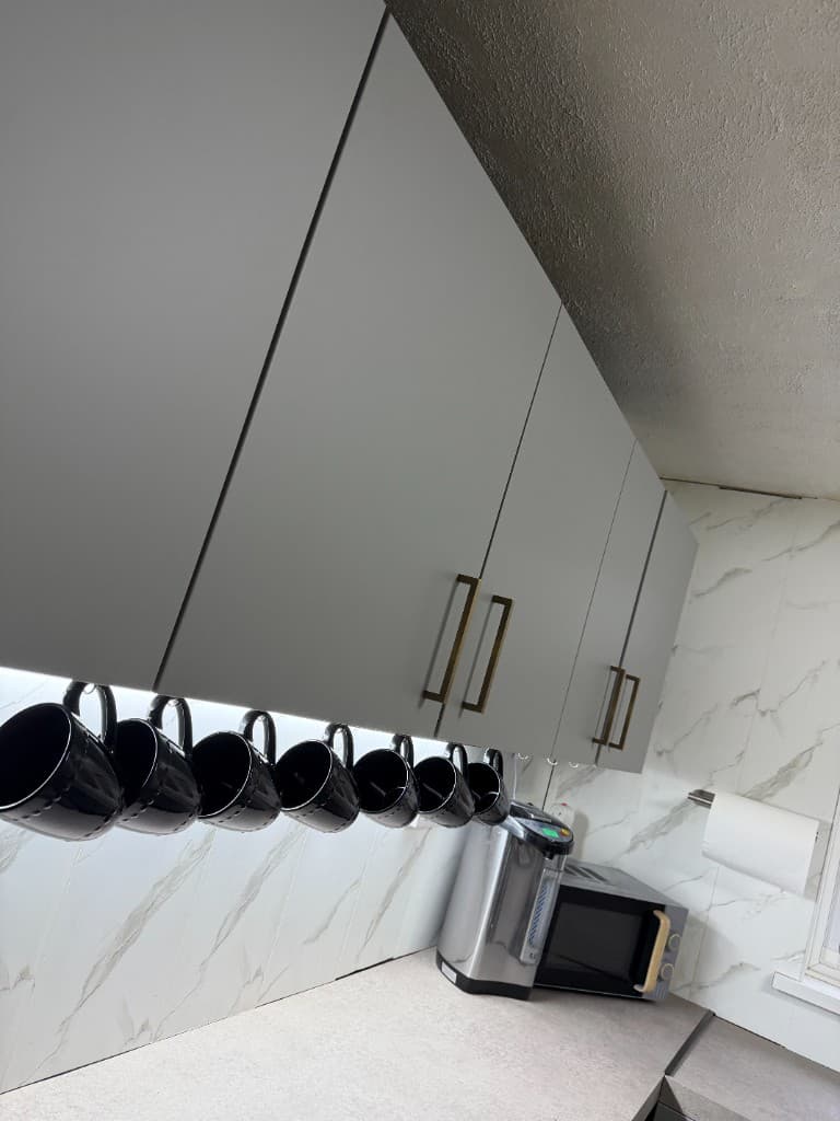 Grey wrapped kitchen cabinets in Rotherham, upper unit detail
