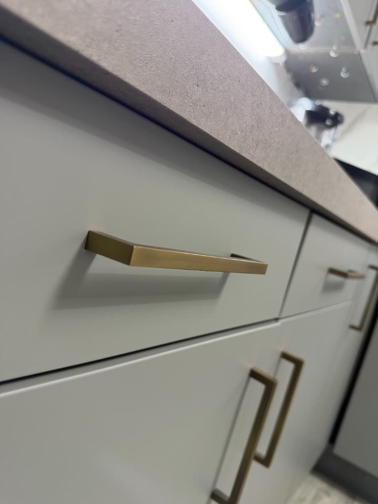 Kitchen wrapping Rotherham, grey wrapped drawer and handle detail