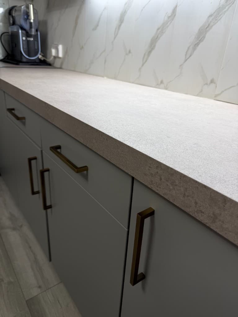 Kitchen wrapping in Rotherham, wide view of grey wrapped kitchen
