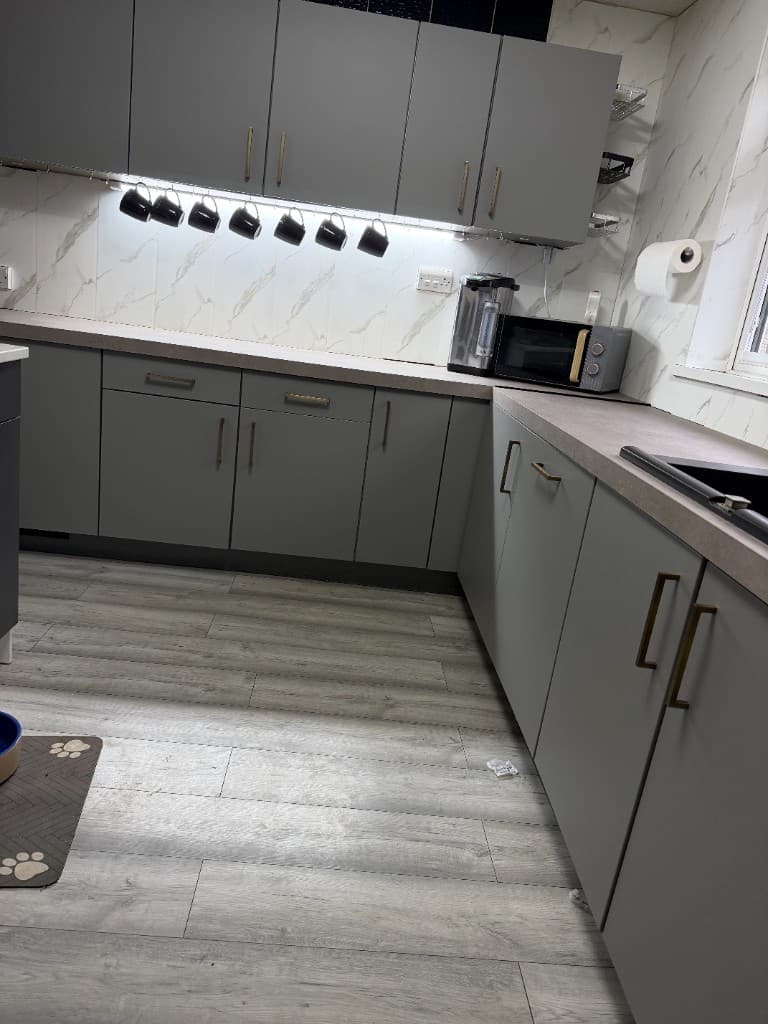 Rotherham grey kitchen wrapping, lower cabinets and drawer detail