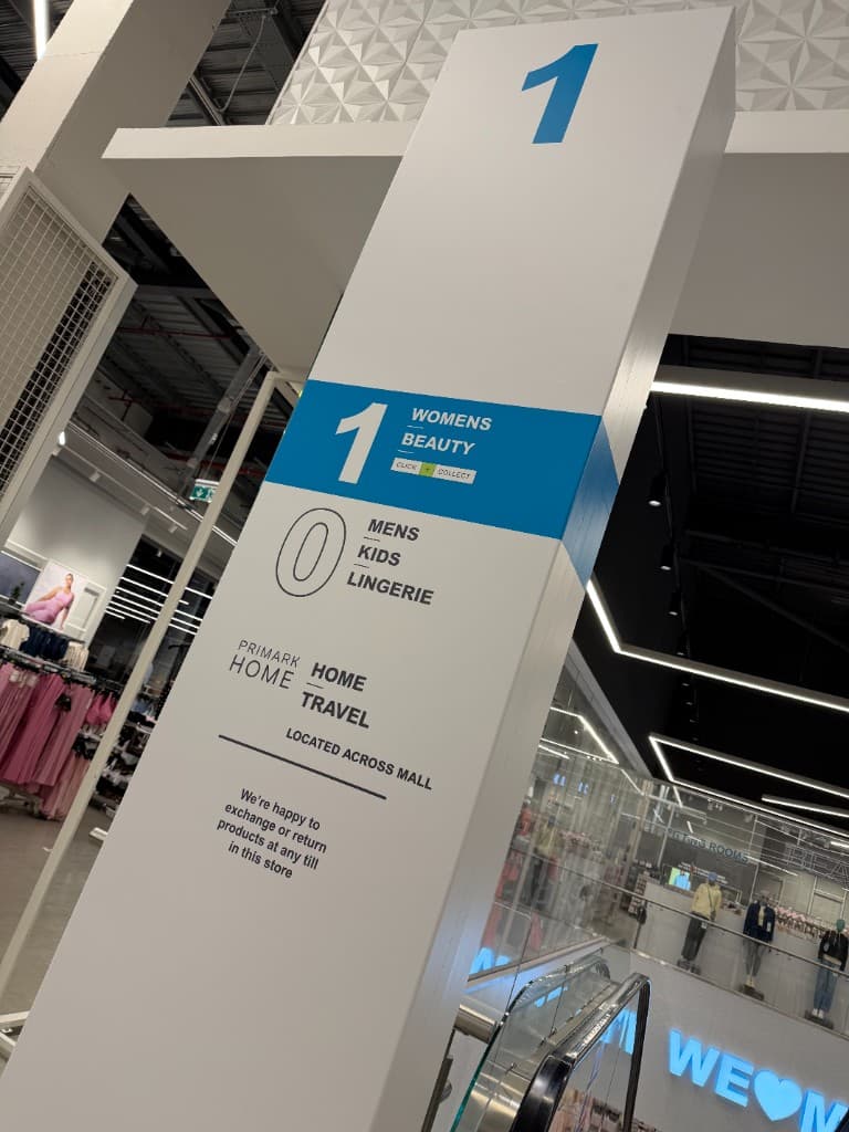 Primark Manchester totem pole wrap — directional signage vinyl