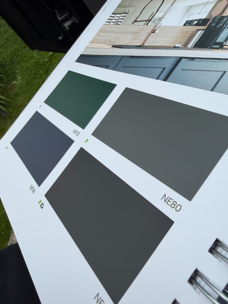 Dark and green kitchen wrap vinyl finish sample options