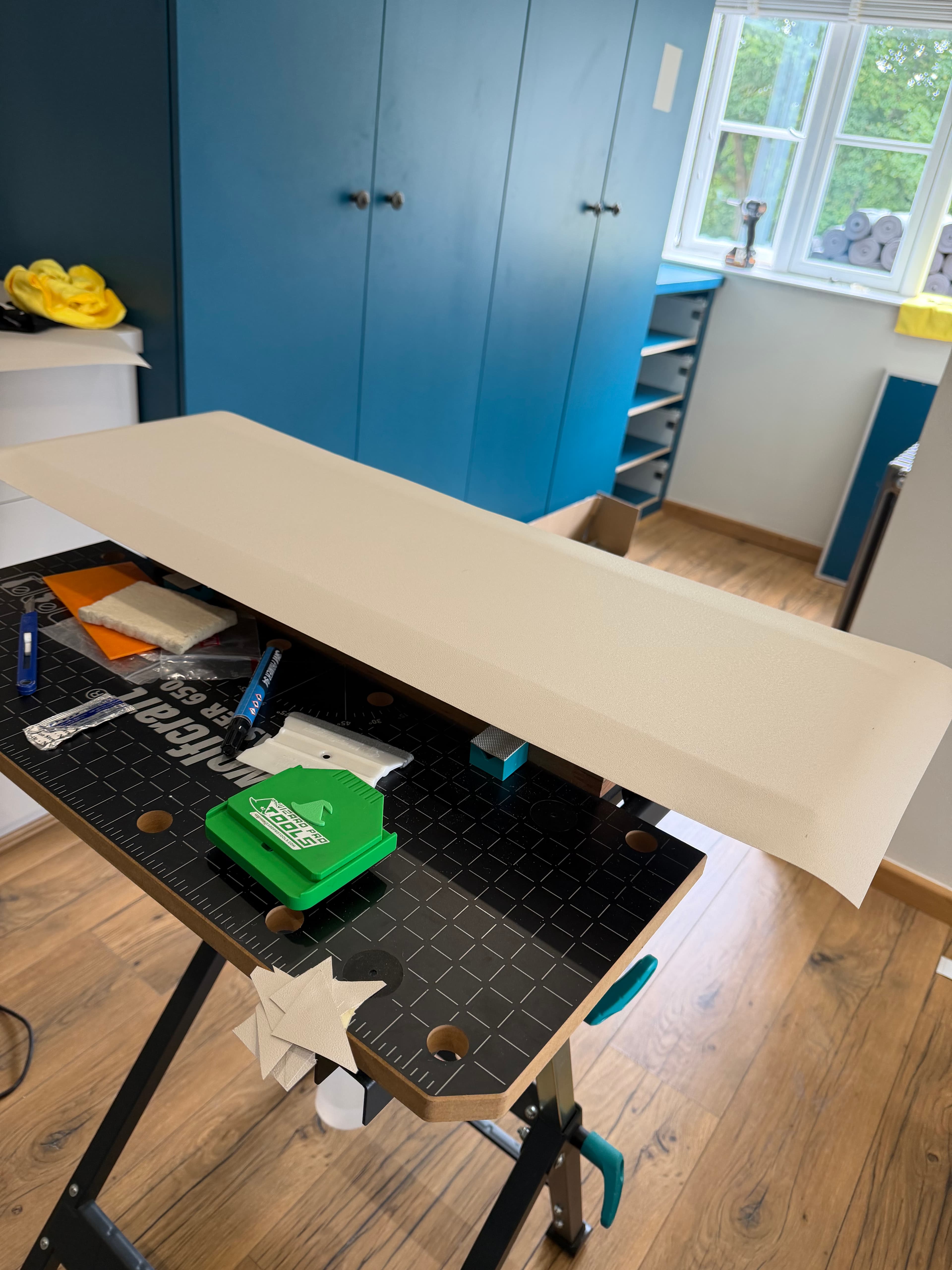 Built-in wardrobe Chesterfield — wardrobe panels being installed