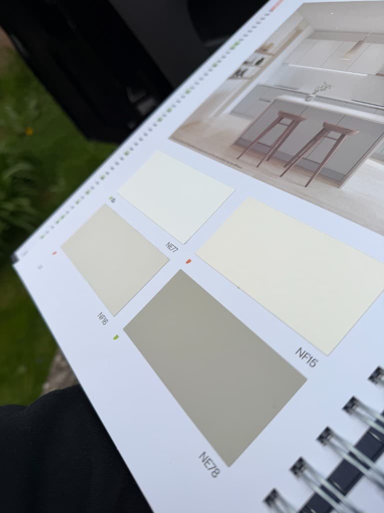 Light kitchen wrap finishes from a sample book